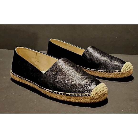 Michael Kors Kendrick Slip On Espadrille Flats MK Logo Leather Black Size: 8.5 M - Picture 3 of 15